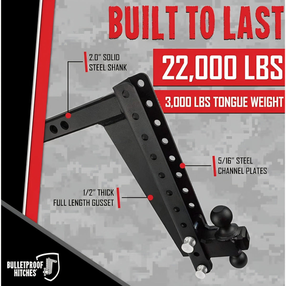 Adjustable Heavy Duty Trailer Hitch (22,000 lb. Rating) - 16" Drop/Rise Trailer Hitch