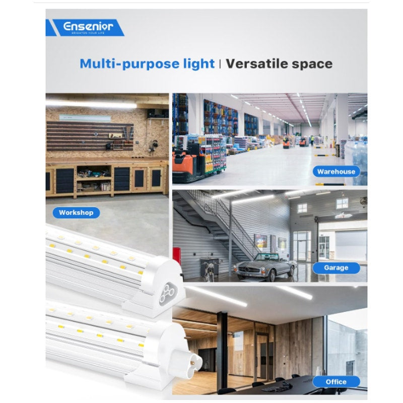 Ensenior 8FT LED Shop Lights, 6000K T8 Commercial Bay Lighting