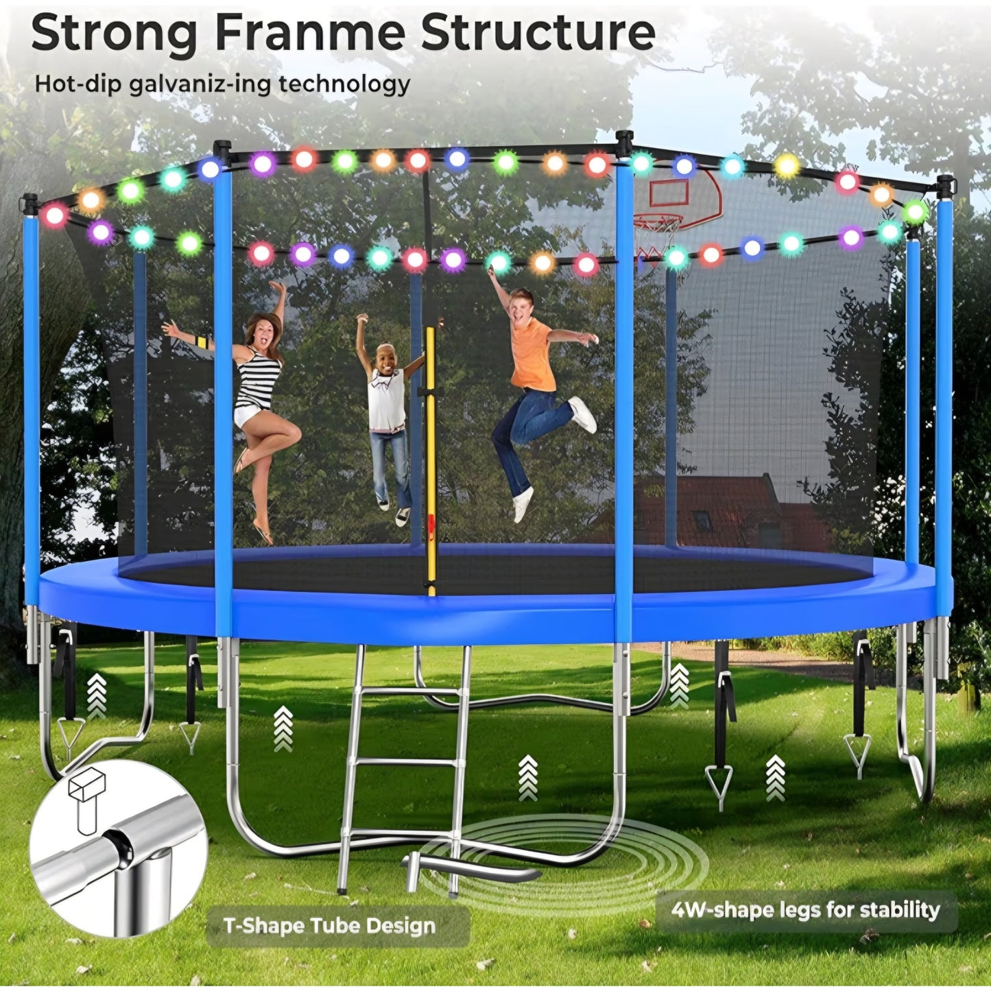 Lyromix Upgraded 12FT  Trampoline Outdoor with Basketball Hoop and Net, Capacity for 4-6 Kids