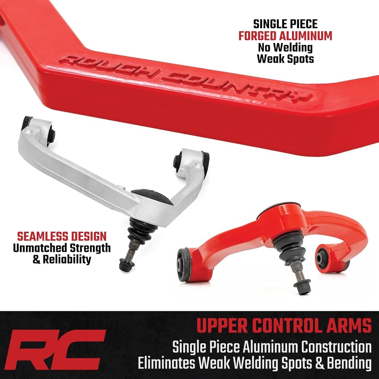 Rough Country Forged Aluminum Upper Control Arms for 12-18 Ram 1500-31201RED, Red Finish Color
