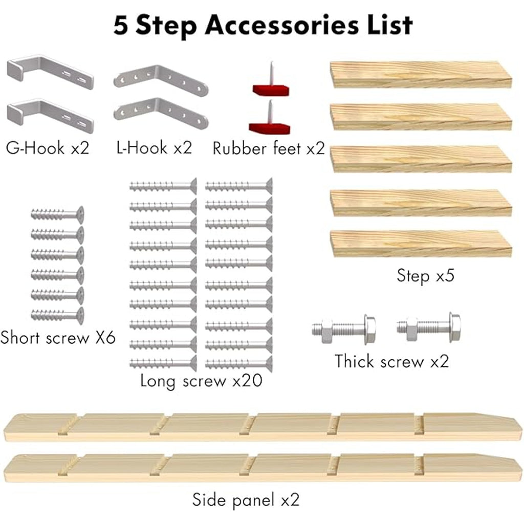 Wood Bunk Bed Ladder, Lofted with 4in Extra Wide Steps & Non-Slip Pads, Wood Color, 55in /140cm