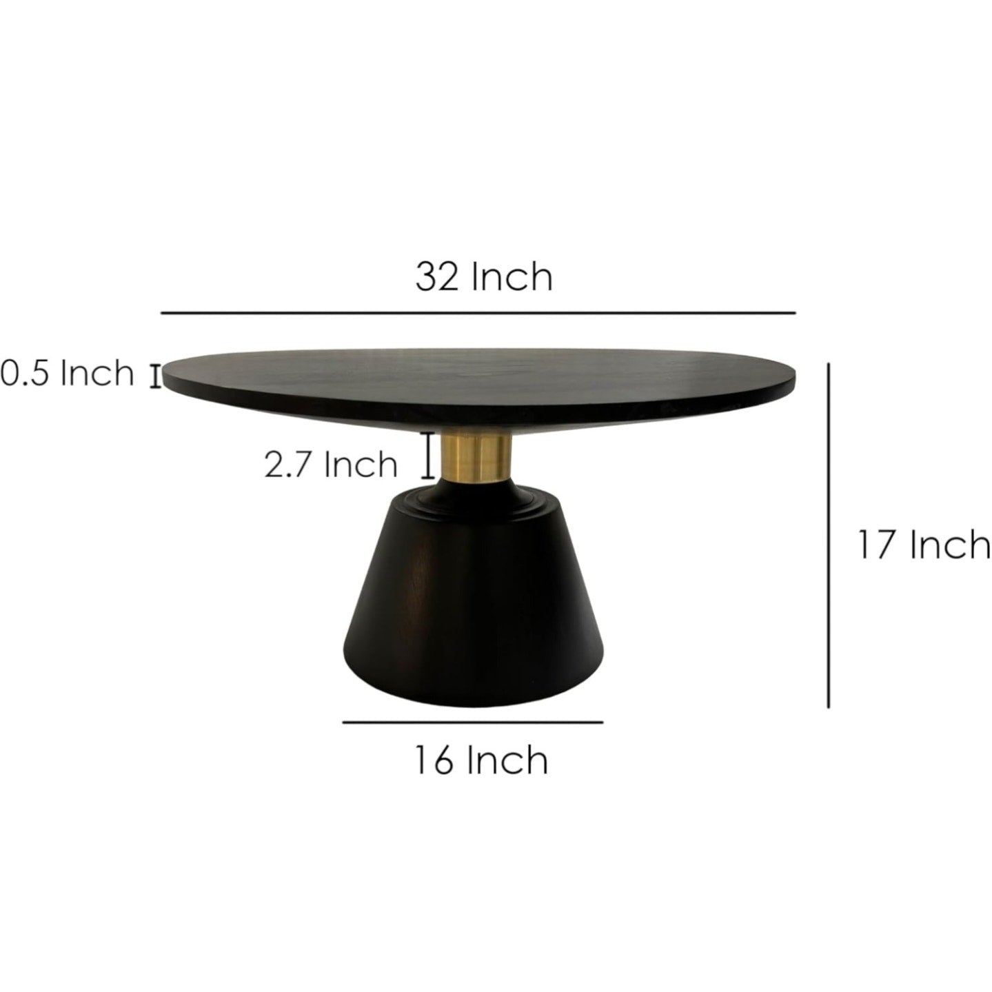 The Urban Port Fawn 32 Inch Coffee Table, Mango Wood Round Top, Modern Tapered Pedestal Base, Shiny