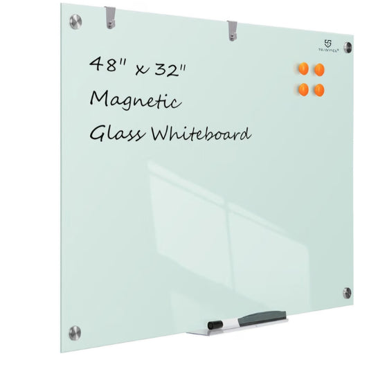 Glass Dry-Erase Board - 48 x 32 Inches Wall Mounted Glass Magnetic Whiteboard