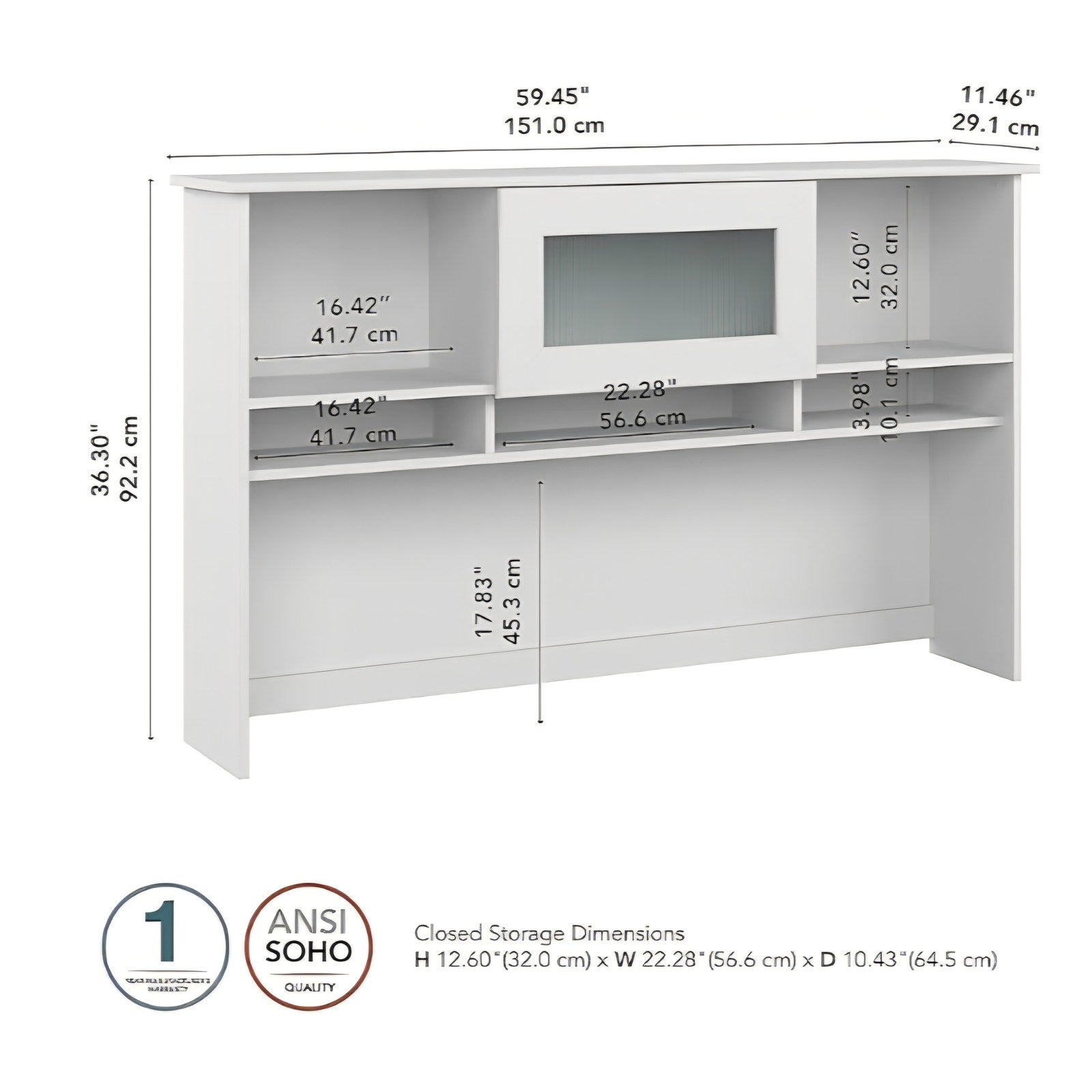 Bush with desk Home Cabot 60W Hutch, White
