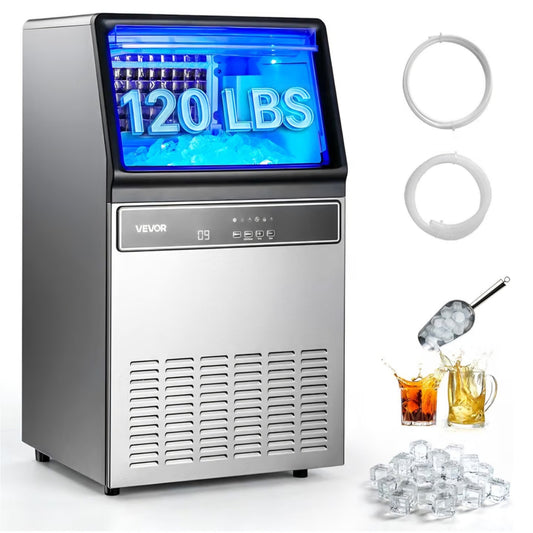 VEVOR Commercial Ice Maker Machine, 120 lbs/24H Ice Production, 19-33 lbs Storage Bin, 45 Cubes per