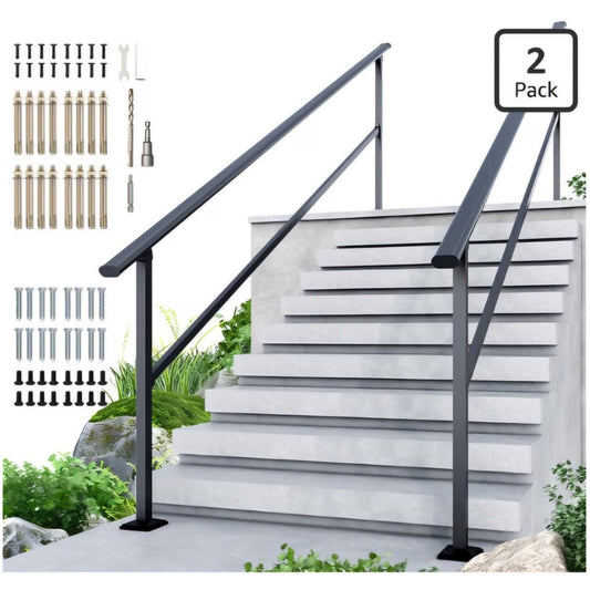 DIYHD 10 Step Handrail for Outdoor,Powder Coated Iron Stair Railing,Black Hand Rails for Indoor