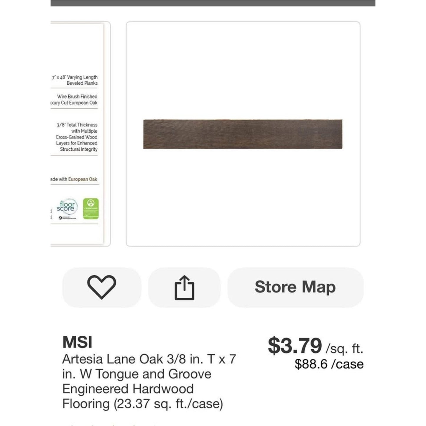 Artesia lane oak 3/8 in. Tx7in. W Tongue and groove engineered hardwood flooring (23.37 sq. ft/case)