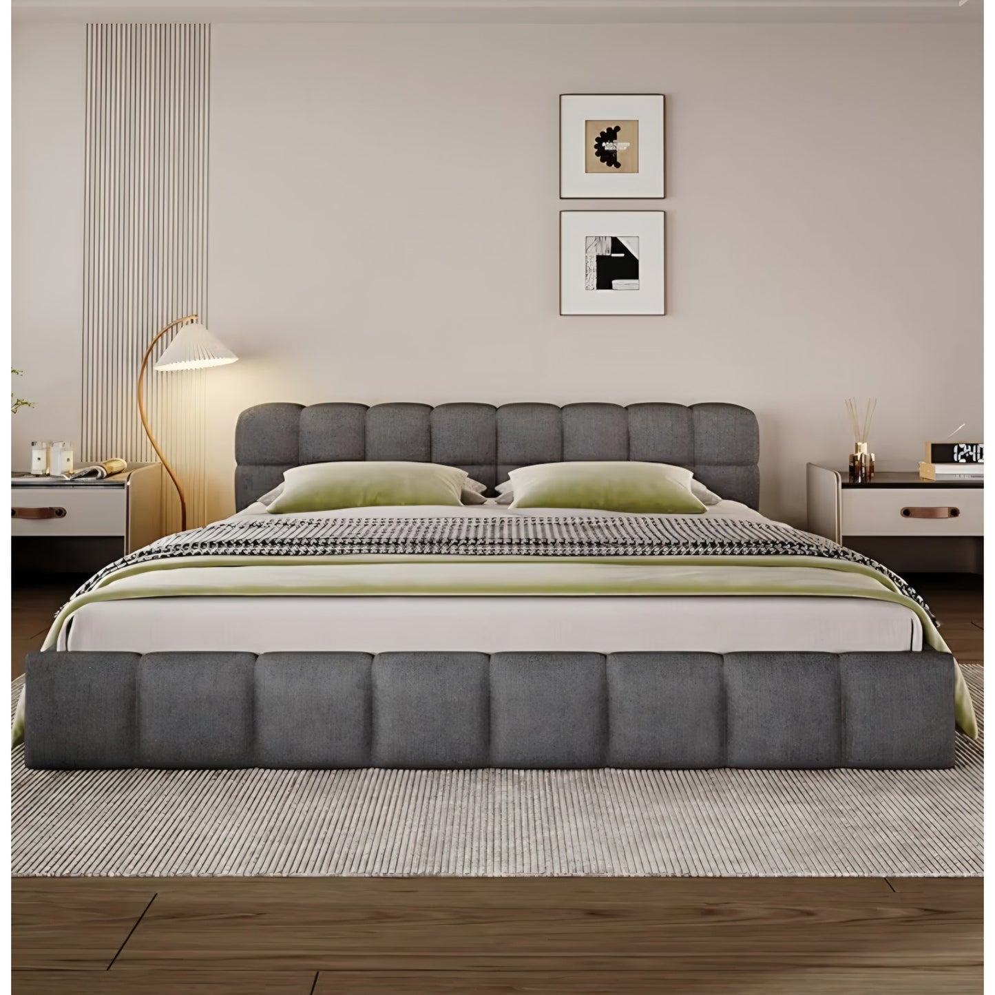 Modern Gray Double Full Bed Frame for Master Bedroom