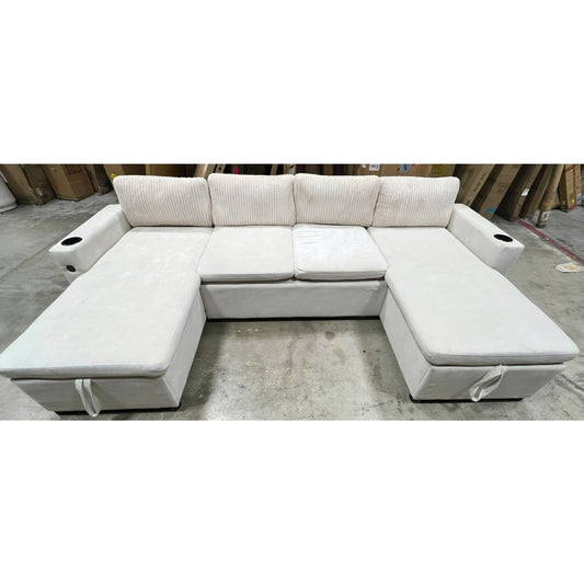 Sectional Sleeper Sofa with Double Storage Chaise, Pull Out Sofa Bed Couch with USB Ports