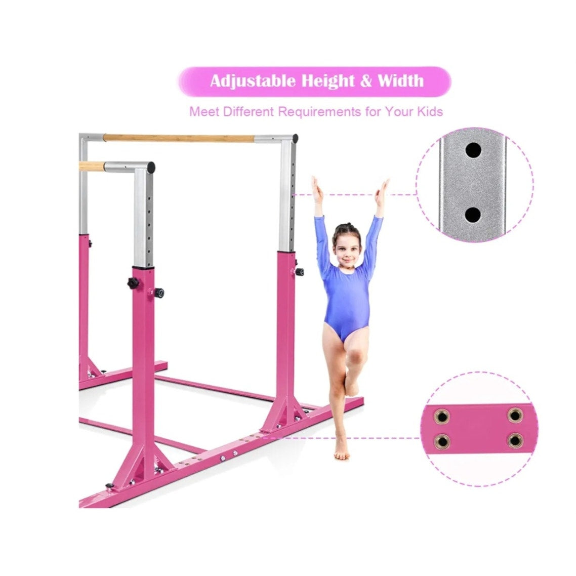 Costzon Double Horizontal Bars, Junior Gymnastic Training Parallel Bars w/11-Level 38-55" Adjustabl