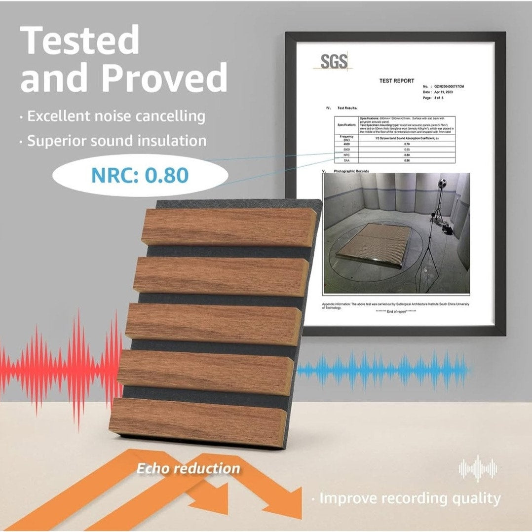 Art3d 4-Piece Wood Slat Acoustic Panels for Stylish Decor and Noise Reduction, 3D Textured Panel