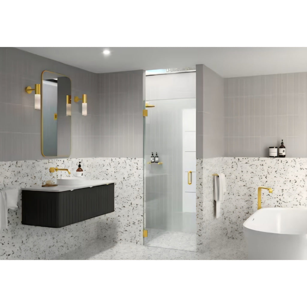 Glass Warehouse Satin Brass 29-3/8-in to 29-3/4-in W x 78-in H Frameless Clear Glass Standard