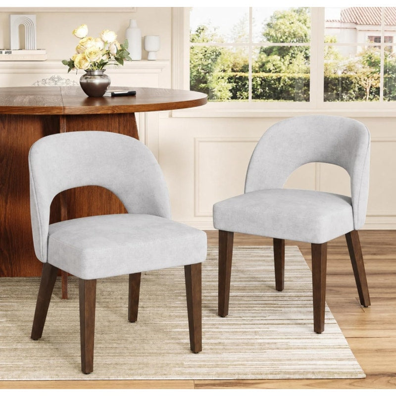 Garvee Dining Chairs Set of 2, Chenille Upholstered Kitchen Chairs, White