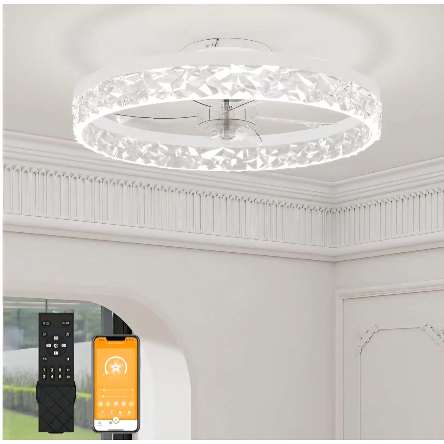 VOLISUN Modern Ceiling Fans with Lights and Remote, 19.7in Low Profile Ceiling Fan Flush Mount,