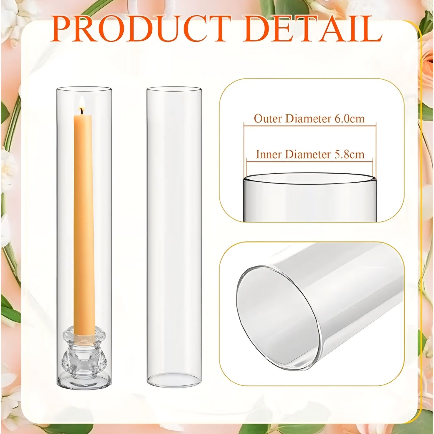 60 Set Glass Hurricane Candle Holders Bulk 12.6" Open Ended Glass Candleholder Tube Shape Bottomles