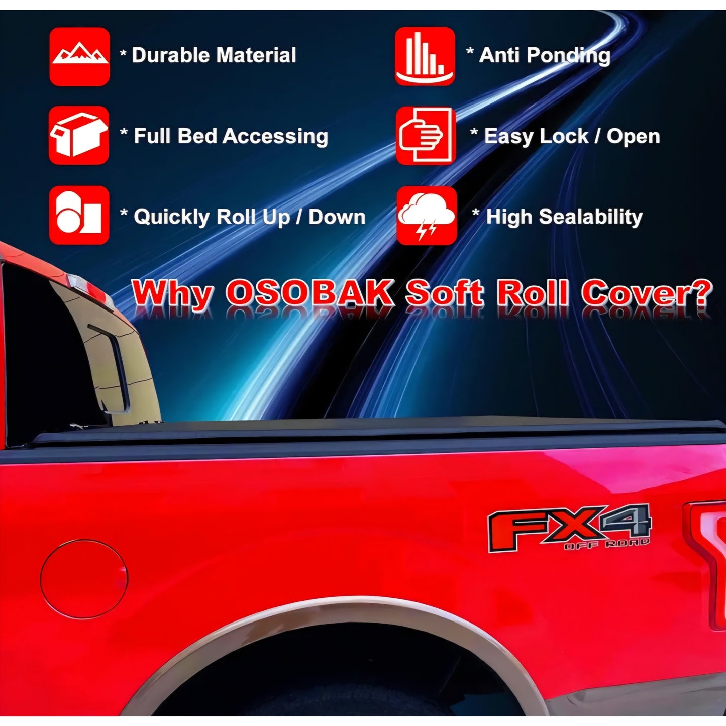 Soft Roll Up 5'3" Truck Tonneau Cover Compatible for 2000 2001 2002 2003 2004 Dodge Dakota Short