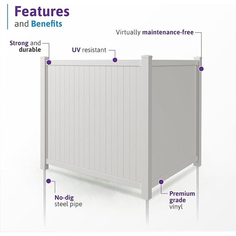 6ft H x 6ft W (1 Panel + 1 Post) Permanent No Dig WamBam Cambridge Fence Kit, Durable White Vinyl.