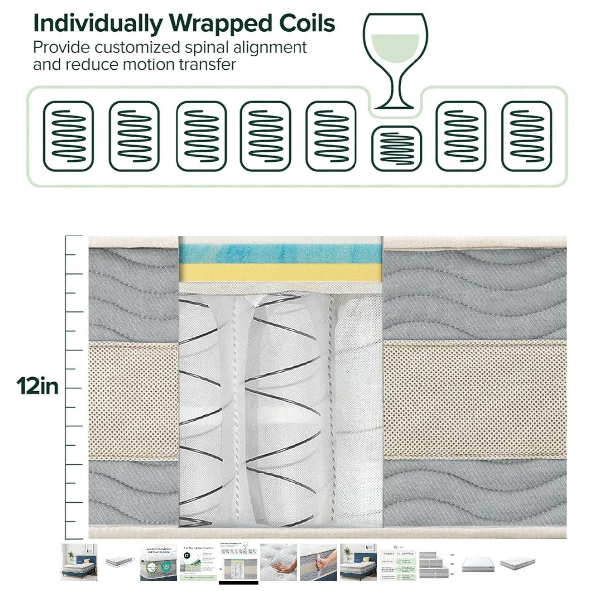 ZINUS 12 Inch Cooling Comfort Support Hybrid Mattress [New Version], Full, Fiberglass Free, Medium