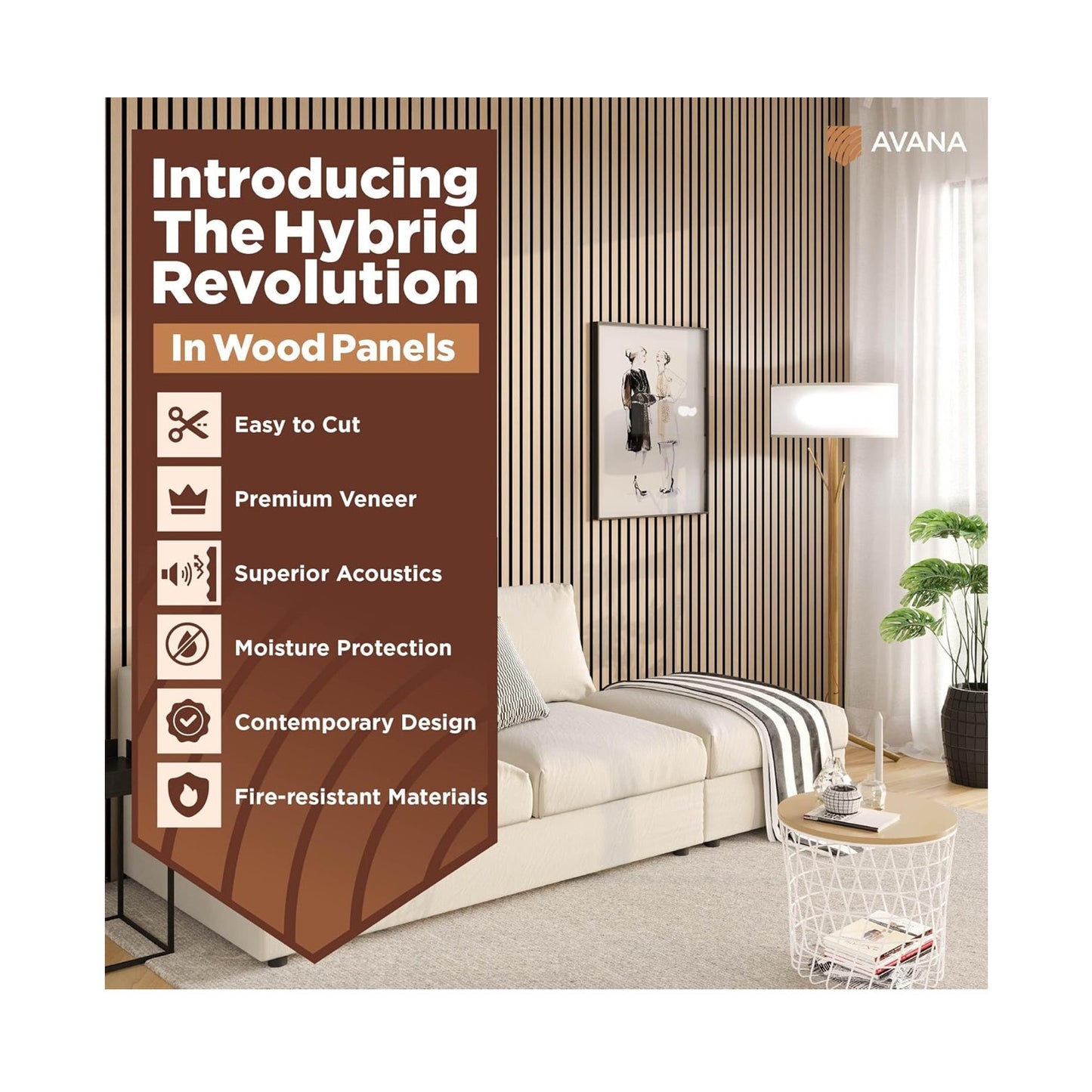 Avana Acoustic Wood Wall Panels – 94.4 x 12.6 Inch White Oak Acoustic Panels 2 PCs