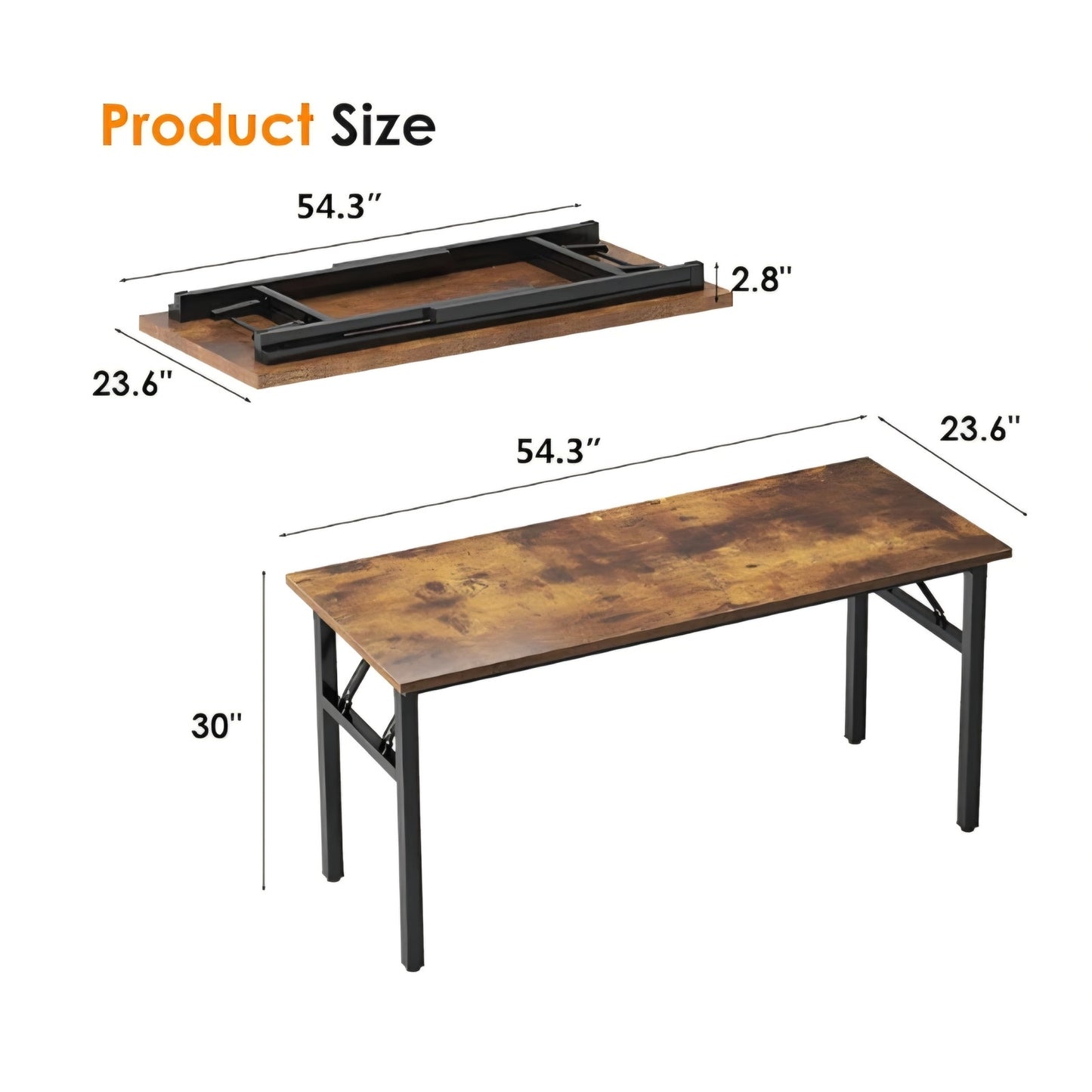 Folding Desk, 54 inch Large Computer Desk for Home Office