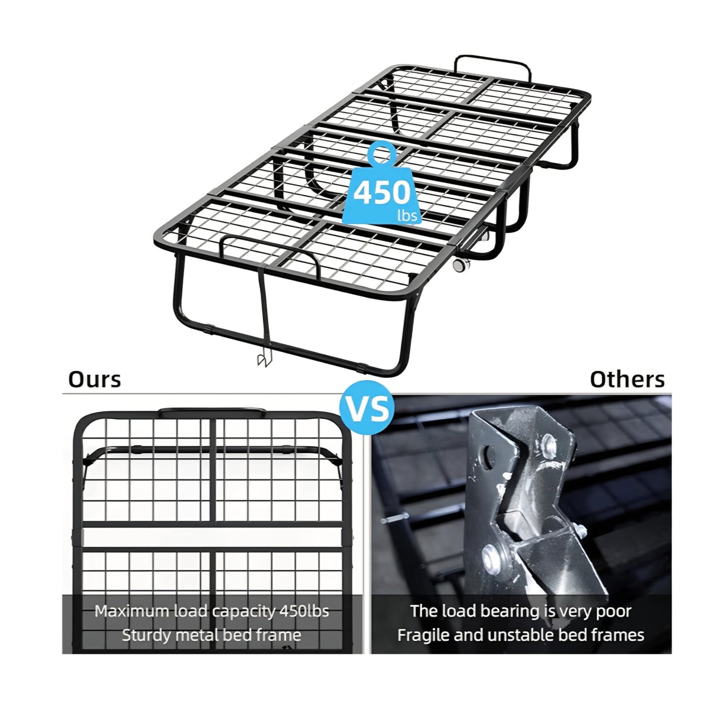 Folding Bed with Mattress, Portable Rollaway Bed for Adults - Foldable Cot Size Bed Frame with 5"