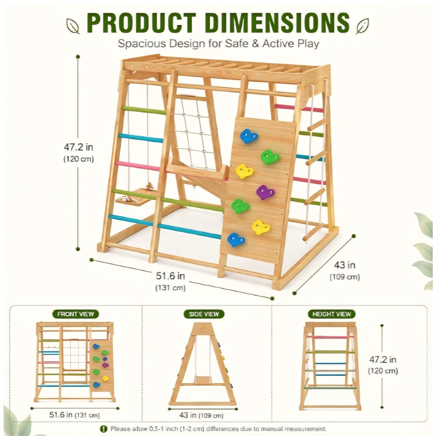 Premium Wooden Indoor Climbing Gym for Kids – Montessori Playset with Climbing Wall, Ladder