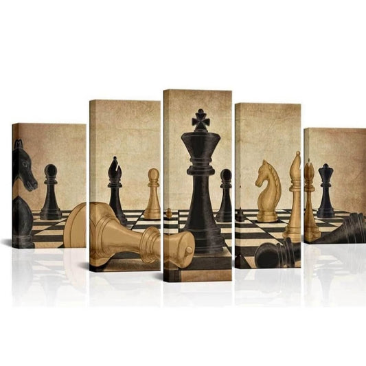 OuElegent 5 Piece Chess Pictures Wall Art Vintage King Queen Knight Bishop Painting Artwork Canvas