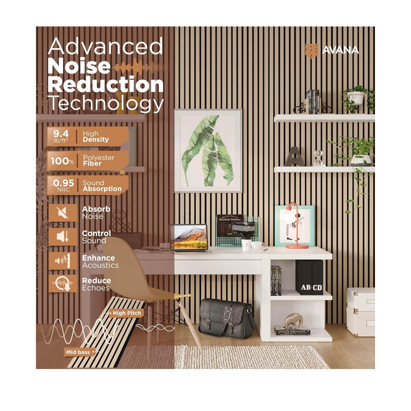 Avana Acoustic Wood Wall Panels – 94.4 x 12.6 Inch White Oak Acoustic Panels 2 PCs