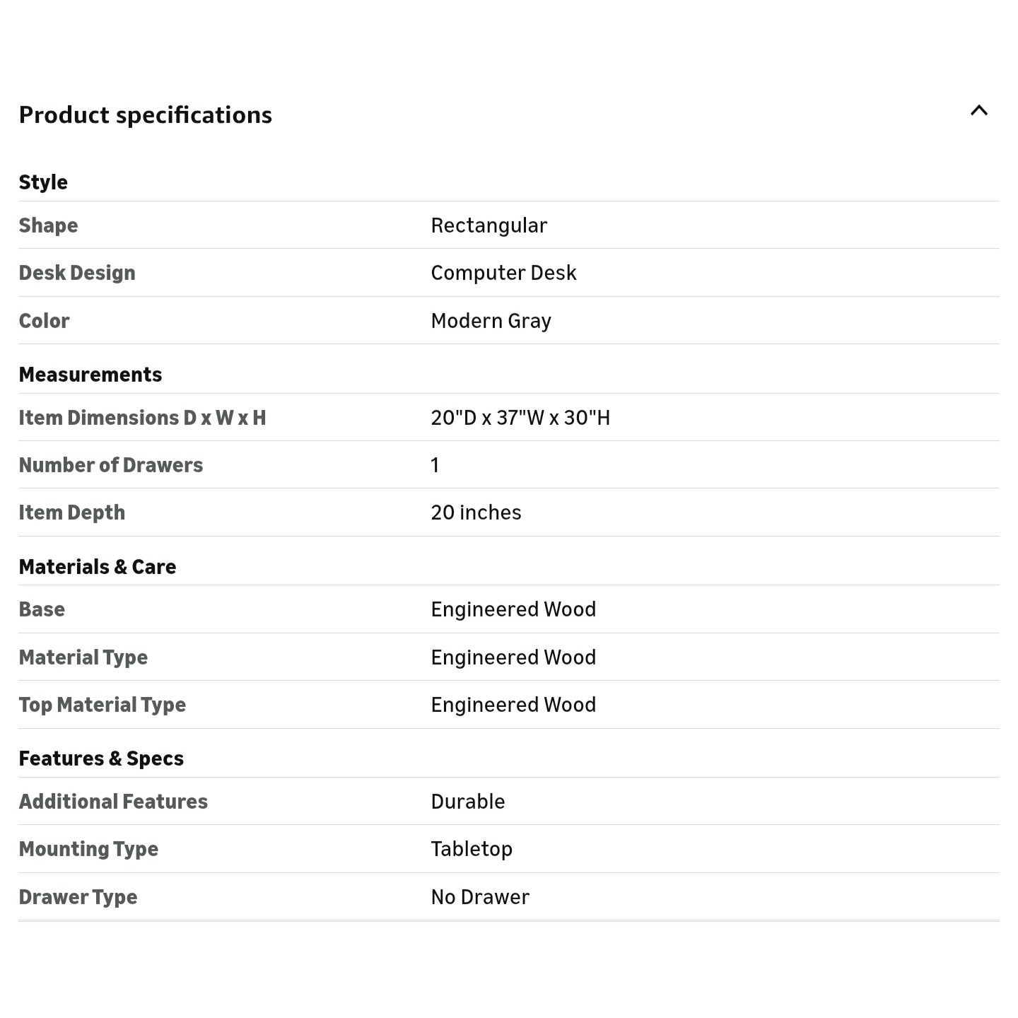 Bush Business Furniture Echo Desk Return, 36W, Modern Gray