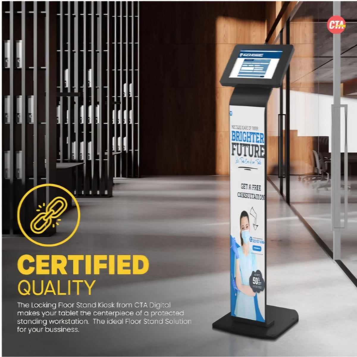 CTA Digital Premium Kiosk Floor Stand - Locking Floor Stand Kiosk - iPad 7th/8th/9th