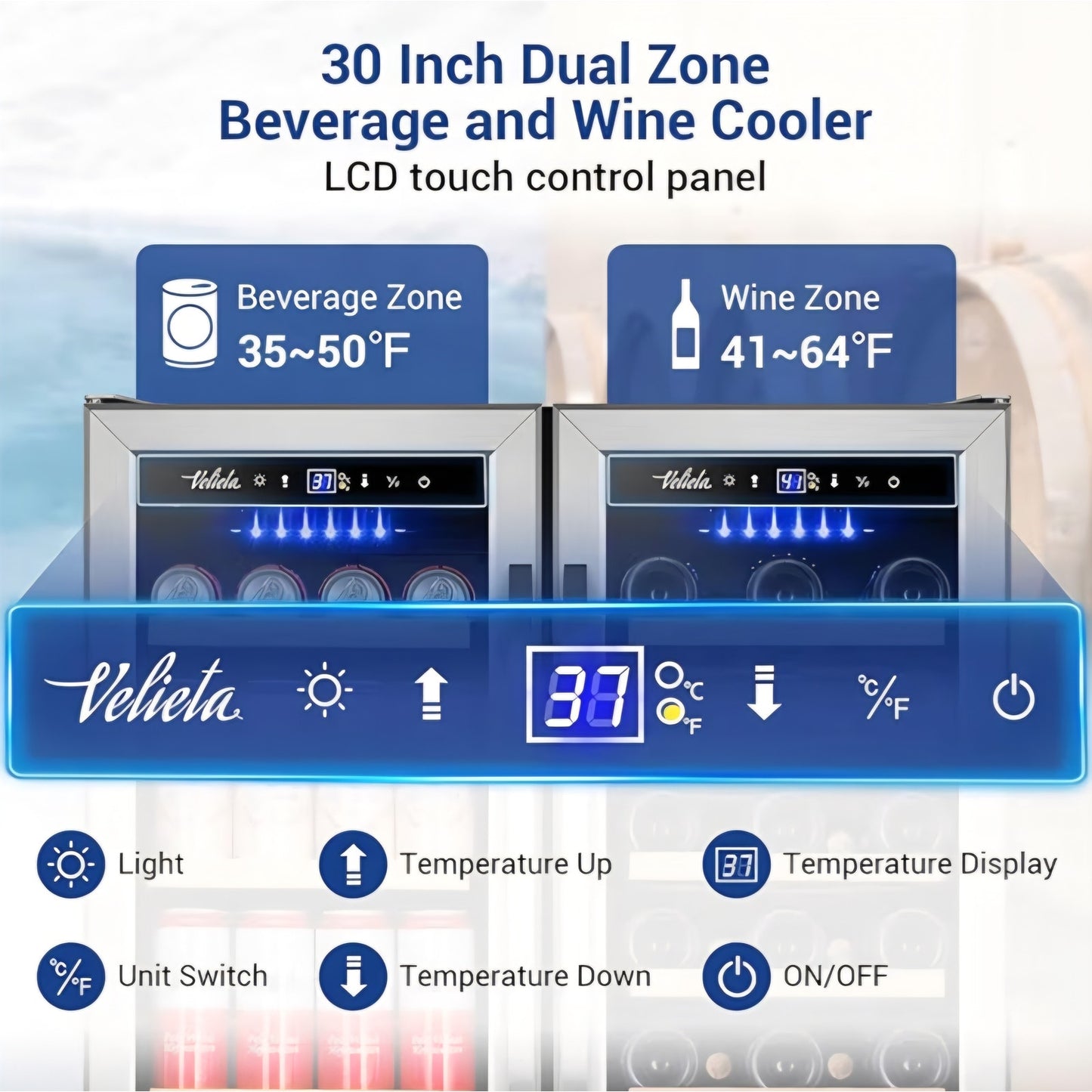 Wine and Beverage Refrigerator 30 Inch, Upgrade Dual Zone Wine Cooler, 30'' Wine beverage Fridge