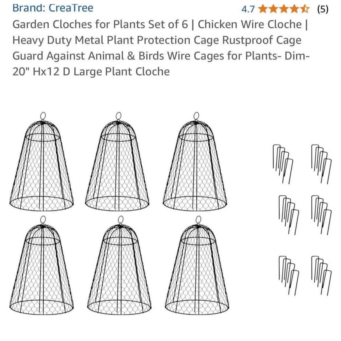 Garden Cloches for Plants Set of 6 | Chicken Wire Cloche | Heavy Duty Metal Plant Protection Cage Ru
