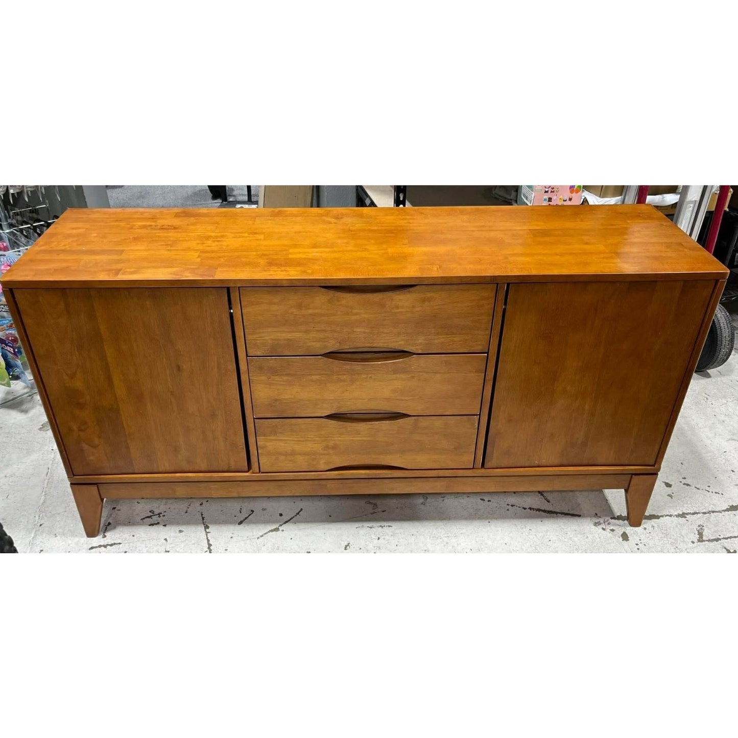 Harper Buffet - 60 inch Wide Solid Hardwood 3-Door Sideboard Buffet in Teak Brown, Mid-Century Mode