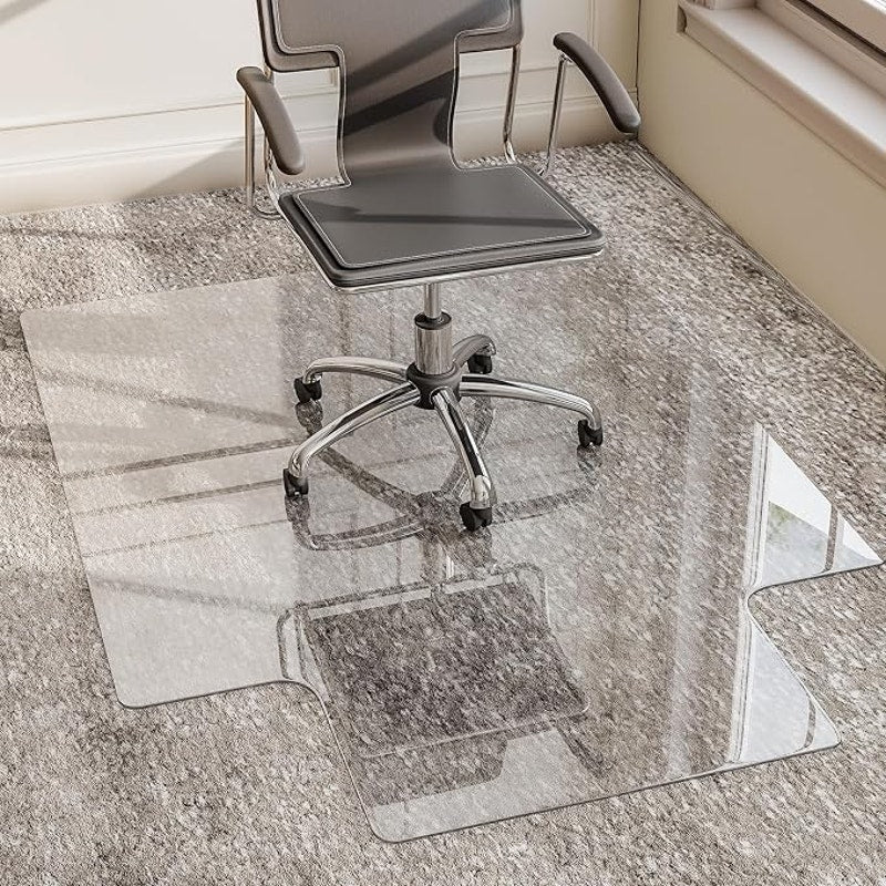 36"x48" Irregular Tempered Glass Office Chair Mat, 1/5" Thick, Hardwood Floor/Carpeted Floors, Clear