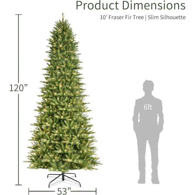 Puleo International 12ft Pre-Lit Slim Fraser Fir Christmas Tree, 3903 Realistic Dense Branch Tips.