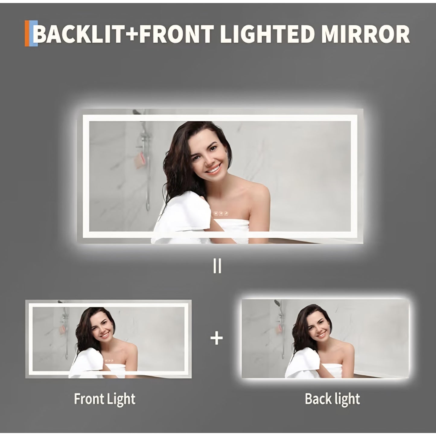 60x36 Inch LED Bathroom Mirror with Lights, Dimmable Backlit & Frontlit Vanity Mirror