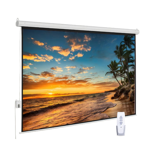 100 Inch Motorized Projector Screen - 16:9 HD Electric Movie Screen with Remote Control, Wall/