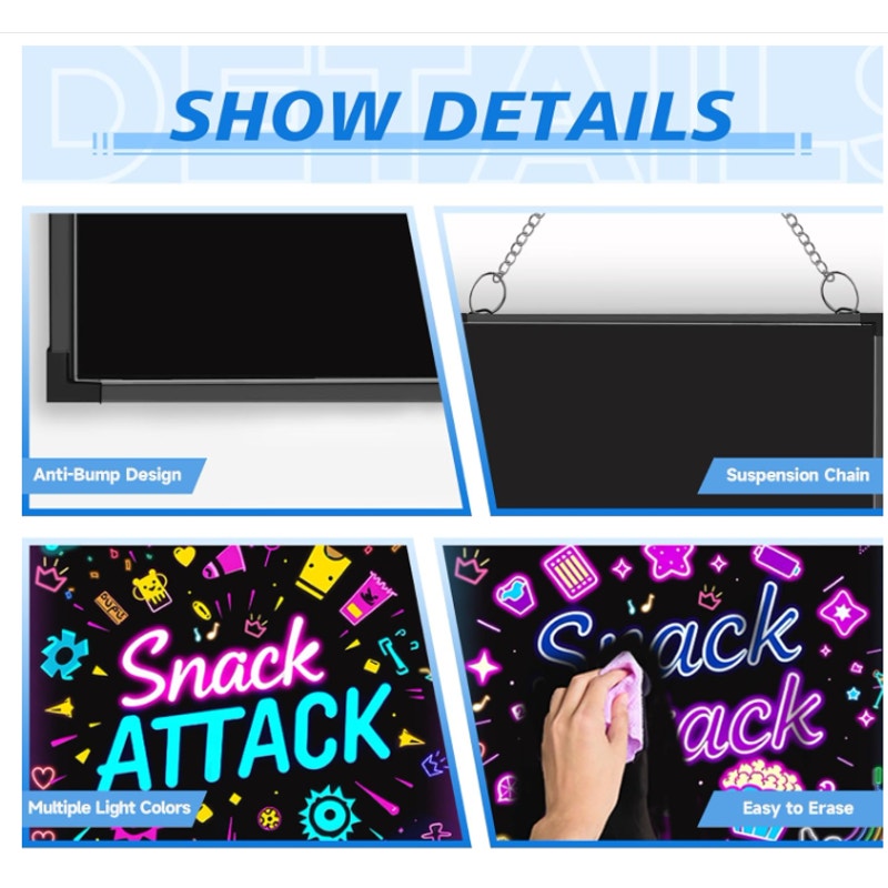 Hosim 35"x27" LED Message Writing Board, Neon Sign for Business & Restaurants, Illuminated ErasablE