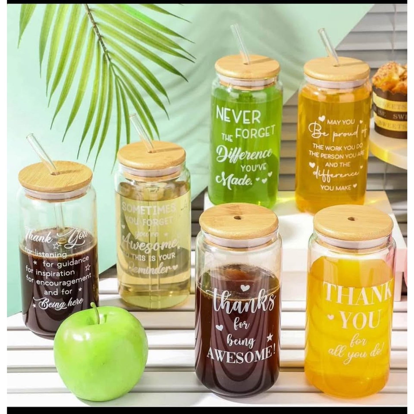 $30 obo Yungyan 18 Pcs Thank You Gifts Bulk 16 oz Glass Cups Inspirational Appreciation Glass with L