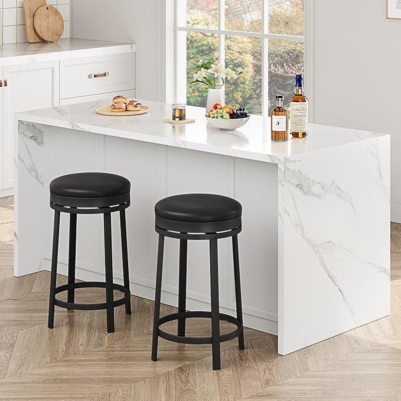 Garvee Swivel Bar Stools Set of 4, 24.4 in, with Upholstered PU Leather Cushion, Metal, Black