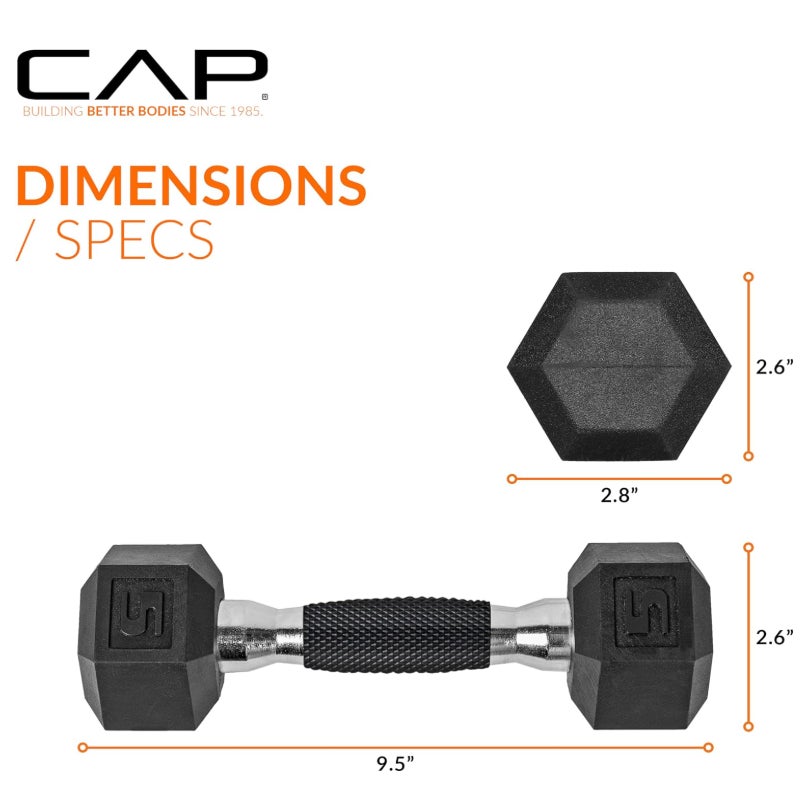 50 LB SET CAP Rubber Coated Dumbbell Weights, Free Weights for Home Gym Strength Training,