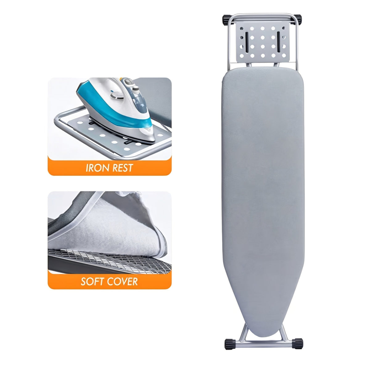 BKTD Ironing Board, Heat Resistant Cover Iron Board with Steam Rest,Non-Slip Foldable Ironing Stand