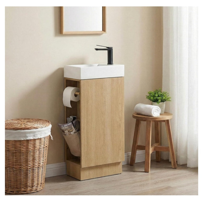 16" Small Bathroom Vanity with Sink - Snaefell Oak:Small Space Fit