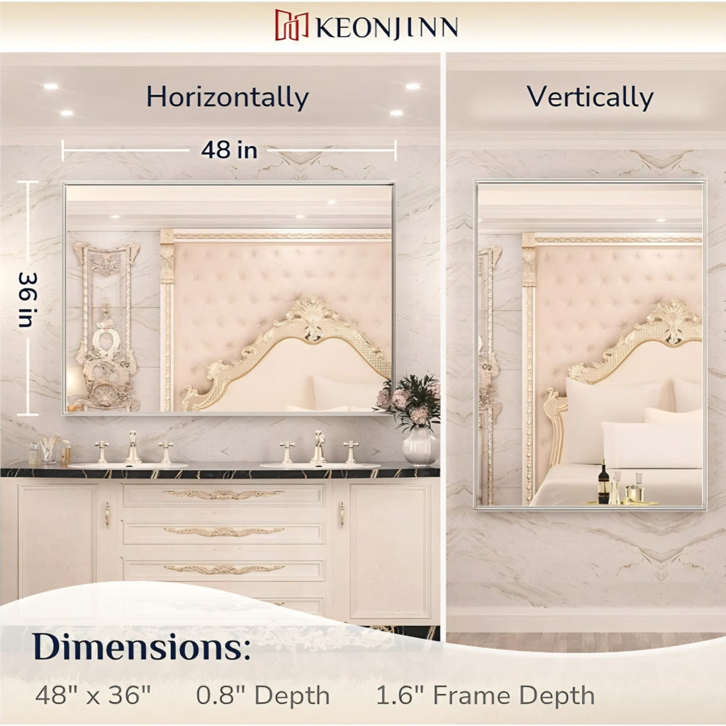 Keonjinn 48 x 36 Inch Silver Bathroom Mirror for Over Sink Large Rectangle Wall Mirror