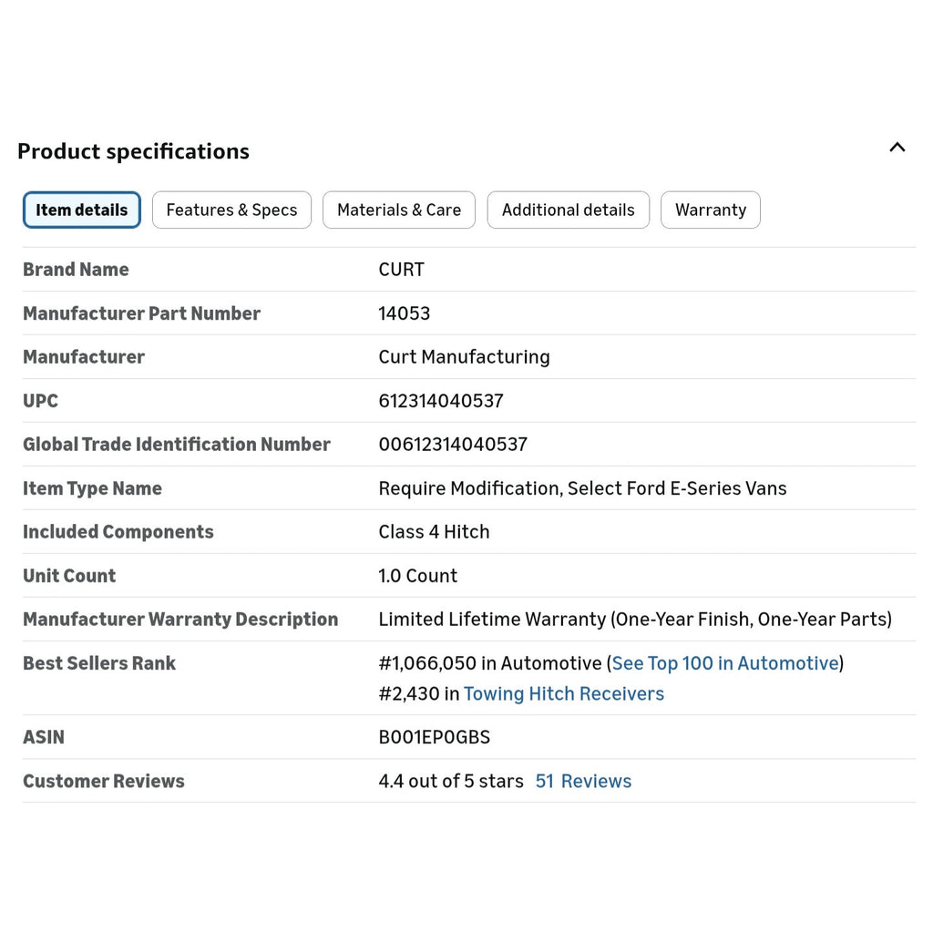 Class 4 Trailer Hitch, 2-Inch Receiver, Exhaust May Require Modification