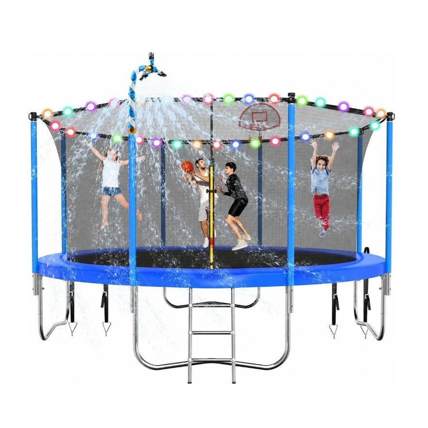 Lyromix Upgraded 12FT Trampoline Outdoor with Basketball Hoop and Net, Capacity for 4-6 Kids,Adults