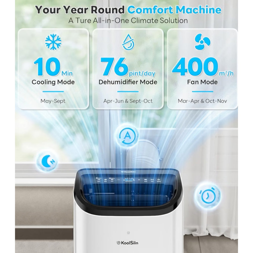 12,000 BTU Portable Air Conditioner Cools Up to 550 Sq.Ft, Auto-Evaporation Low Noise Portable AC