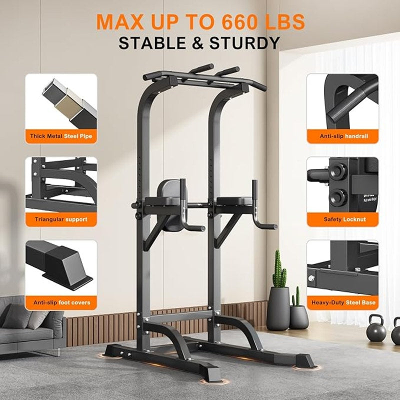 DONIUZ Power Tower Pull Up Bar and Dip Station, Multi-Function Home Gym, Height Adjustable, Black