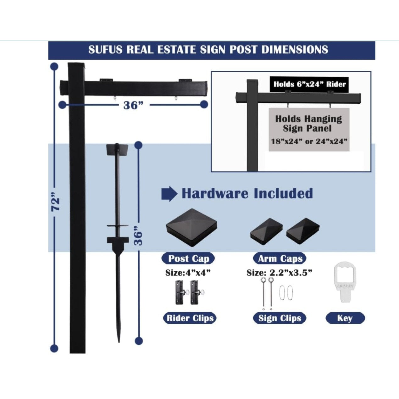 Vinyl PVC Real Estate Sign Post 6' Tall (4"x 4"x 72"), Realtor Yard Sign Post with Flat Cap