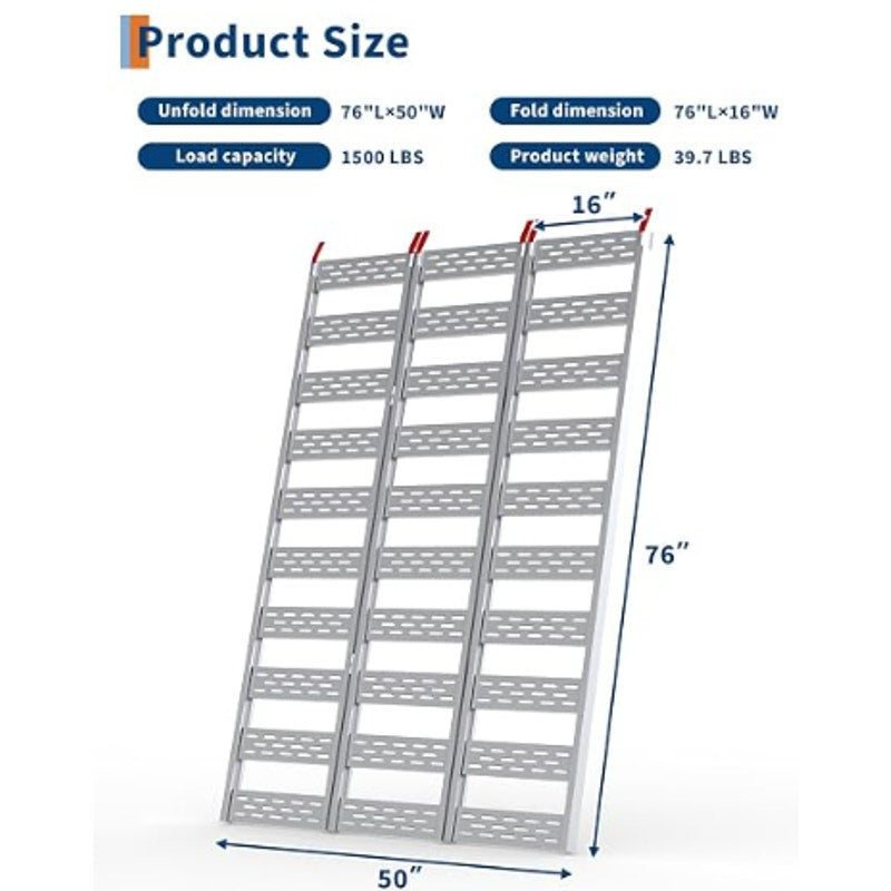 GarveeTech 1500LBS Aluminum Tri-Fold Ramp for Pickup Trucks ATV 76x50in Aluminum ATV ramps